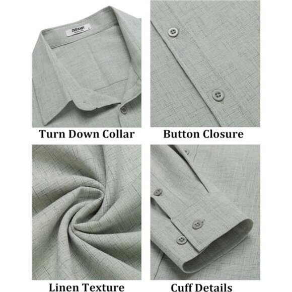 Men's Long Sleeve Button Down Linen Shirt Casual Untucked Chambray Shirt - Picture 5 of 6